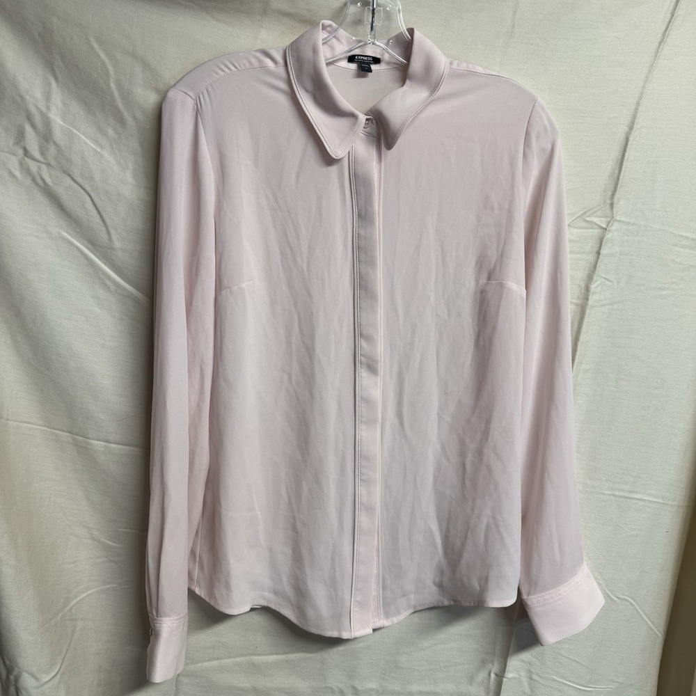Express Portofino Shirt Size S Satin Button Front Long Sleeve Pink Career Work